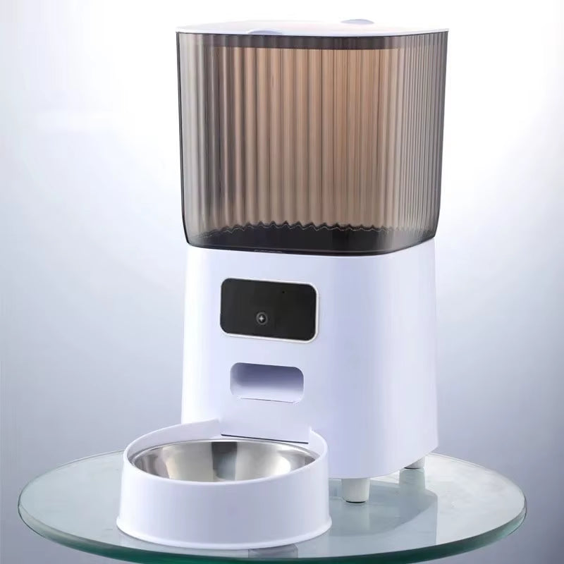 5L Smart Automatic Cat Feeder with Dual Bowls and Integrated Camera, Voice Recorder, and Video Dispensing for Cats and Dogs