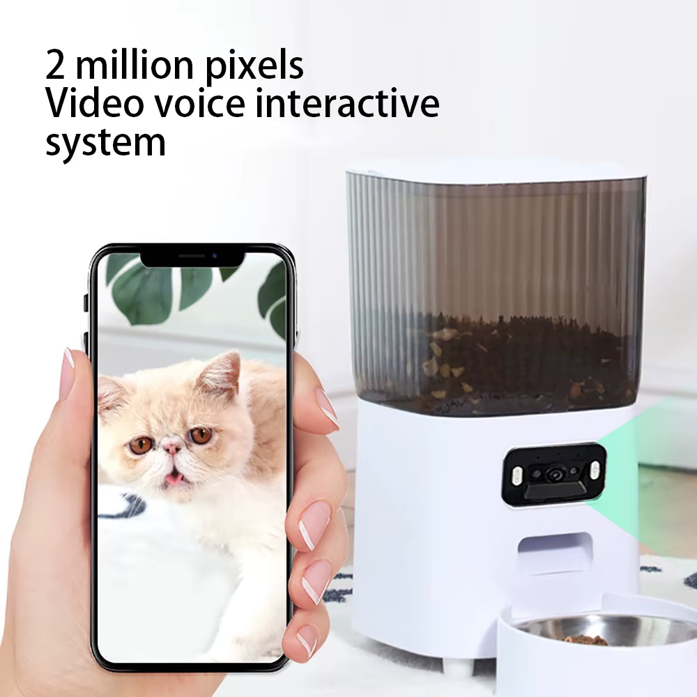 5L Smart Automatic Cat Feeder with Dual Bowls and Integrated Camera, Voice Recorder, and Video Dispensing for Cats and Dogs